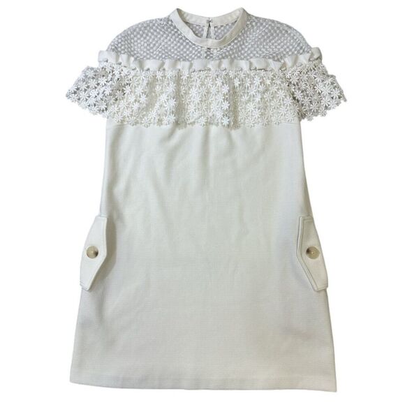 Self-Portrait Floral Frill Mini Dress White Sz 8 Romantic Feminine - Picture 5 of 15